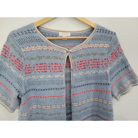 Christopher & Banks Womens Blue Floral Fair Isle Pointelle Cardigan Sweater M - Picture 2 of 8